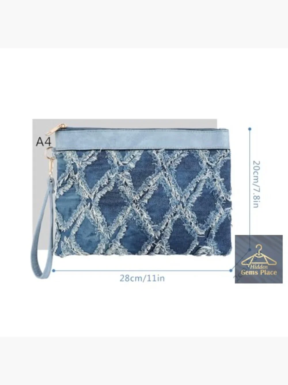 Distressed Denim Evening Purse Pu Leather Clutch Handbag Wristlet Bag